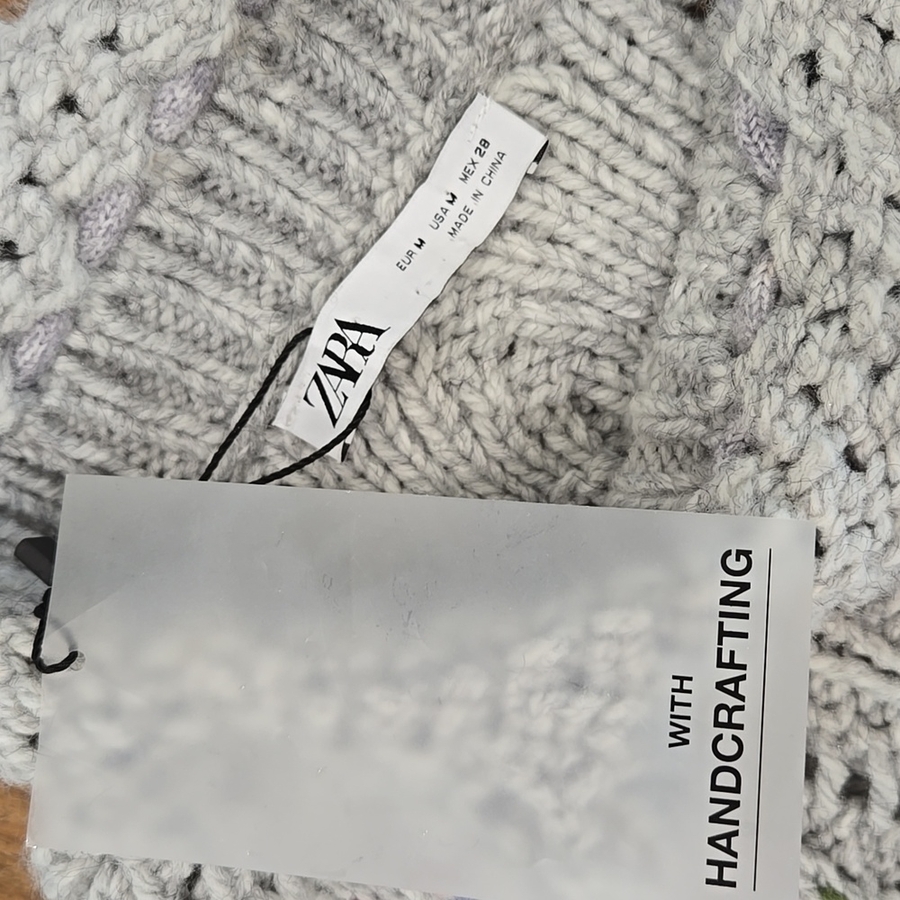 Zara Embroidered Floral Cottagecore Oversized Sweater Ruffle Sleeves Medium - Picture 15 of 15